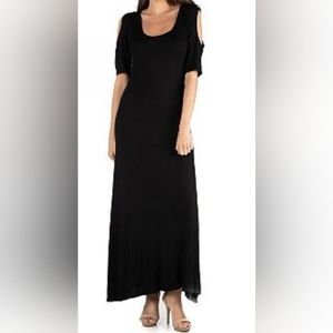 24seven Comfort Apparel Women's Open Shoulder Maxi Dress, sz. Large, black